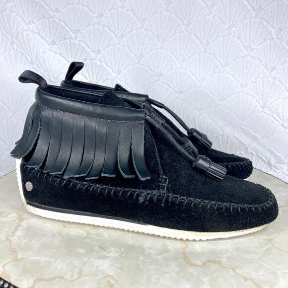 Rag & Bone “Ghita” Fringe Western Ankle Booties Black Suede Leather Boho Boots - Picture 1 of 12